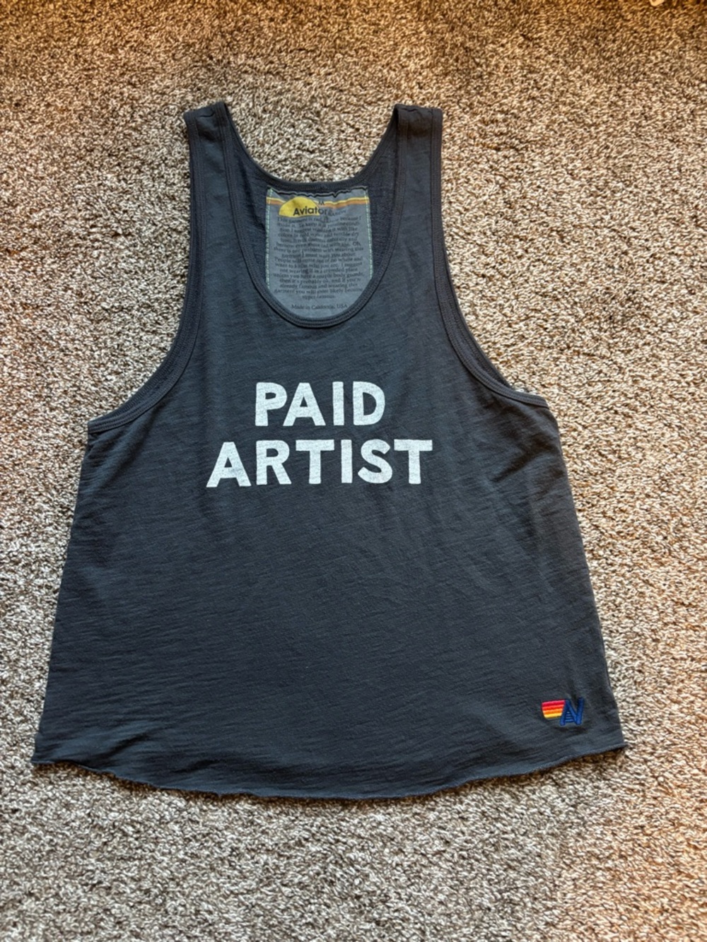 Aviator Nation Black Tank with 'PAID ARTIST' Graphic
